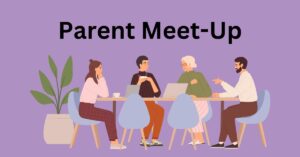 Illustration of parents at a table with "Parent Meet-Up" text.